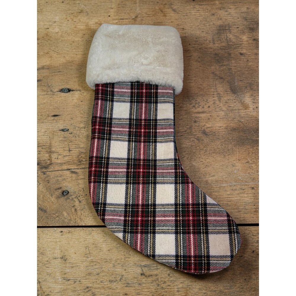 Plaid Christmas Stocking With Faux Fur Cuff 18"